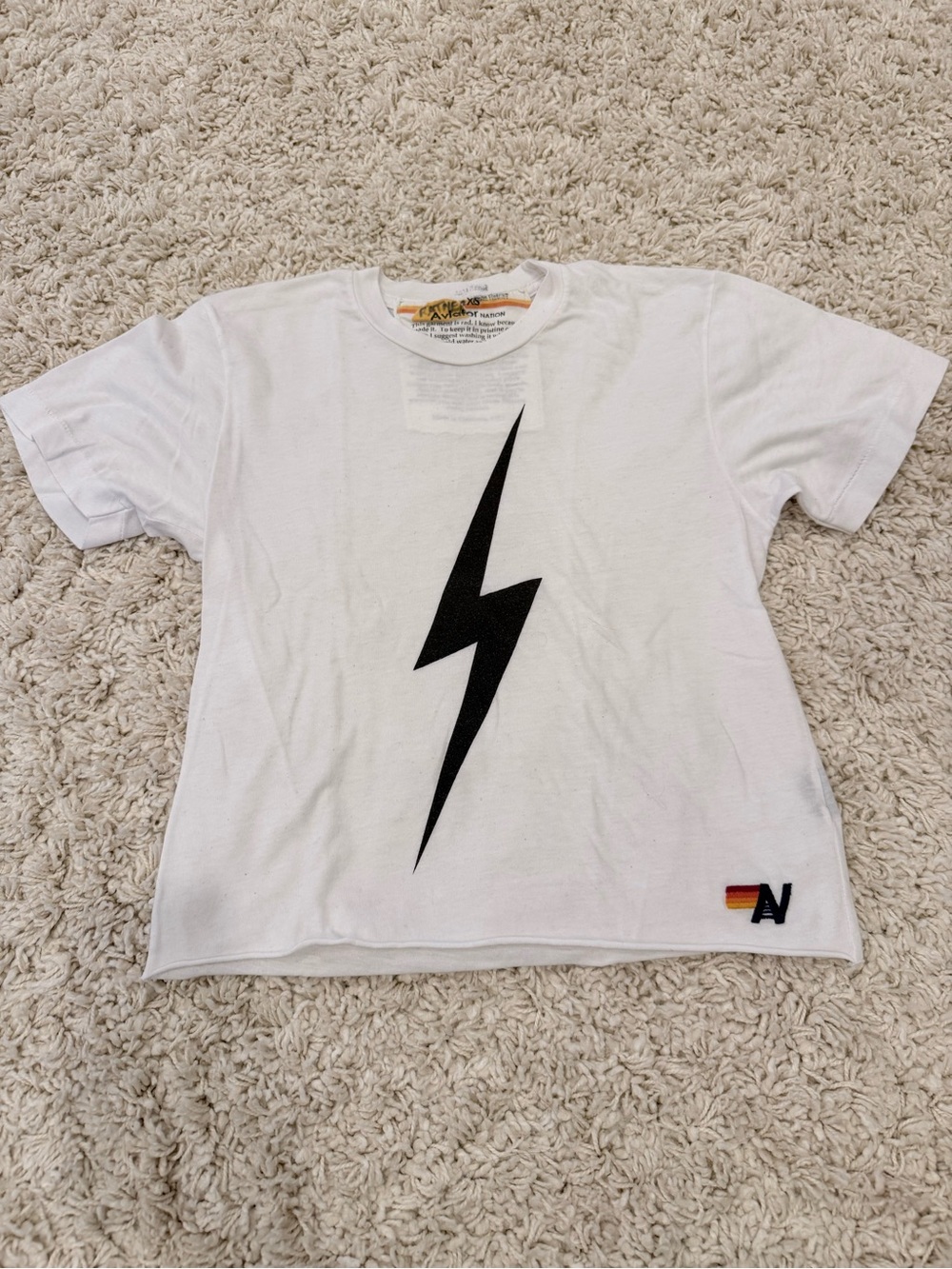 Aviator Nation White Tee with Black Lightning Bolt Woman Size XS